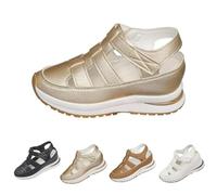 Générique 2025 Women's Hollow Out Breathable Platform Wedge Sandals, Womens Orthopedic Roman Sandals, Casual Closed Toe Sandal (Gold,38)