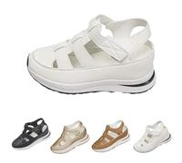 Générique 2025 Women's Hollow Out Breathable Platform Wedge Sandals, Womens Orthopedic Roman Sandals, Casual Closed Toe Sandal (White,37)