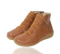 Générique 2025 Women's Vintage Casual Short Ankle Boots Support Fashion No Heel Lace Up Side Zipper Retro Leather Booties Comfy Damping Slip On Flat Shoes (5,40)