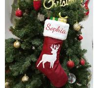 Générique 2025Chaussette de Noël Personnalisée, Design Bonhomme de Neige, Rouge et Vert, Broderie Personnalisée, Décoration Festive de Noël, Grande Taille (Elk simplicité)