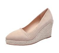 Générique 2026 2026 Mode orteil sans lacet espadrilles chaussures décontractées femme toile chaussures à la mode talons hauts chaussures pour femmes semelle de Jute (Beige, 37)