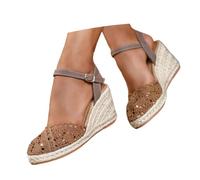 Générique 2026 2026 Sandales espadrilles à lacets, couleur unie, tendance été, avec couvre-orteils et motif tressé (Brown, 39)