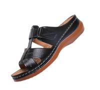 Générique 2026 2026 Talon incliné semelle épaisse pantoufles creuses pour femmes grande pédale décontractée cousu talon incliné rayure pantoufles Cool (Black, 37)