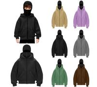 Générique 2026 Cagoule à Capuche Unisexe pour Enfants garçons Filles Fermeture éclair avec Masque Facial légère à Manches Longues Fantaisie athlétique Coupe-Vent décontracté Hiver Chaud
