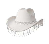 Générique 2026 Casquette Chapeau de Cowboy Western avec Application en Forme cœur et Franges, idéal pour Les fêtes, Festivals Costumes Danse Country. (White, One Size)