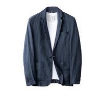 Générique 2026 Chaqueta de Lino ajustada Informal Para Hombre, Chaqueta Ligera de 1 botón, Abrigo Deportivo, trajes de negocios informales, trajes de de bienvenida Para boda Para Hombre (Navy, M)