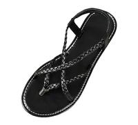 Générique 2026-Chaussures de plage à lanières pour femmes Sandales plates élégantes et confortables pour promenades quotidiennes sur sable et bord de mer (Black, 39)