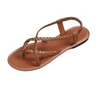 Générique 2026-Chaussures de plage à lanières pour femmes Sandales plates élégantes et confortables pour promenades quotidiennes sur sable et bord de mer (Brown, 40)