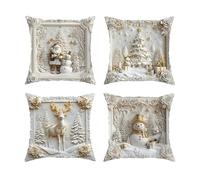 Générique 2026 Christmas Themed Cushion Cover, Christmas Cushion Covers Set of 4, Winter Throw Pillow Covers, 17.7x17.7 inch, 4 Counts/Set Soft Comfortable (Set B,45 * 45cm)