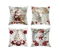 Générique 2026 Christmas Themed Cushion Cover, Christmas Cushion Covers Set of 4, Winter Throw Pillow Covers, 17.7x17.7 inch, 4 Counts/Set Soft Comfortable (Set D,45 * 45cm)