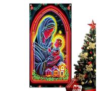 Générique 2026 Christmas UV Fluorescent Door Cover, 90x180cm Polyester Nativity Scene Decoration, Ideal for Holiday Party Doors, and Walls, Includes 6m Rope, Lightweight 130g, Vibrant Festive Display