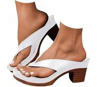Générique 2026 Chunky Heel Sandals for Women Summer Dressy Arch Support Comfortable Orthopedic Slip-On Open Toe Heeled Flops Party Wedding Shoes Casual Wedge (White,40)