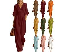 Générique 2026 Combinaison Femme d'Été, Manche Courte Demi-Manche, Col en V, Taille Empire, Vintage, avec Poches, pour Travail et Vacances, Décontractée