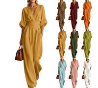 Générique 2026 Combinaison Femme d'Été, Manche Courte Demi-Manche, Col en V, Taille Empire, Vintage, avec Poches, pour Travail et Vacances, Décontractée
