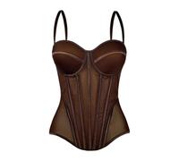 Générique 2026 Débardeur sans Manches à Corsage en avec Dentelle Transparente Ceinture à la apparente dans Le Dos, idéal pour sculpter la Quotidien. (Brown, B)