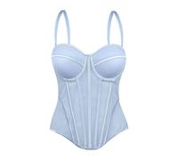 Générique 2026 Débardeur sans Manches à Corsage en avec Dentelle Transparente Ceinture à la apparente dans Le Dos, idéal pour sculpter la Quotidien. (Blue, B)