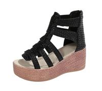 Générique 2026 Elegant Strappy Sandals For With Stylish Upper And Platform Heel Comfort Everyday Espadrille Chappals For Summer (B-Black, 37)