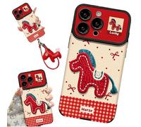 Générique 2026 Embroidered Pony Lanyard New Year Phone Case, Case Cute Horse Lanyard, Red Bottom Phone Cases with Horse Lanyards for iPhone 17 Series (with Pony Keychain,for iPhone 16)