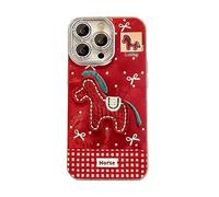 Générique 2026 Embroidered Pony Lanyard New Year Phone Case for iPhone 17/16/15/14/13/12 Plus Pro Max Series, Year of The Horse Cute Horse Red Phone Case with Lanyard, Anti-Drop (16 Plus,Red)