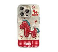 Générique 2026 Embroidered Pony Lanyard New Year Phone Case for iPhone 17/16/15/14/13/12 Plus Pro Max Series, Year of The Horse Cute Horse Red Phone Case with Lanyard, Anti-Drop (12,Silver)
