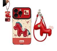 Générique 2026 Embroidered Pony Phone Case for iPhone 17/16/15/14/13/12/11 Series, New Year Anti-Drop Armor Phone Case with Cute Lanyard, Zodiac Horse Design Protective Anti-Scratch Cover