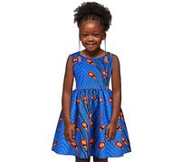 Générique 2026 Enfant en Bas âge Enfants bébé Filles Africain Dashiki Style Traditionnel sans Manches col Rond Robe Ankara Princesse Robes Tenues (Blue, 4-5 Years)