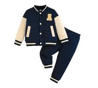 Générique 2026 Ensemble automne-hiver pour garçon tenue sportive décontractée d'un haut à manches longues avec empiècements contrastés et d'un pantalon parfait pour les tout-petits (Navy, 9-12 Months)