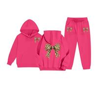 Générique 2026 Ensemble d’Hiver pour Filles Pull Polaire Douce Capuche Pantalon Jogging imprimé survêtement Deux pièces décontracté Tout-Petits Enfants (12-13Years)