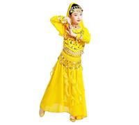 Générique 2026 Ensemble Danse Filles Indien Danse du Ventre Enfant Costume Scene Fete (Yellow, 4-5 Years)