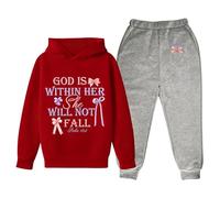 Générique 2026-Ensemble de survêtement décontracté manches longues sweat à capuche jogging imprimé lettres filles garçons (Watermelon Red, 11-12 Years)