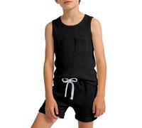 Générique 2026 Ensemble Débardeur Et Short pour Garçon sans Manches Col Ron avec Poches Tenue Décontractée Sportive D'Été (Black, 4-5 Years)