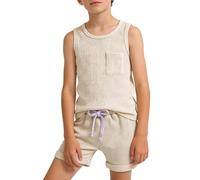 Générique 2026 Ensemble Débardeur Et Short pour Garçon sans Manches Col Ron avec Poches Tenue Décontractée Sportive D'Été (Beige, 8-9 Years)