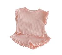 Générique 2026 Ensemble d'été 2 pièces pour Filles débardeur Extensible Volants Short élastique vêtements Jeu décontractés Tout-Petits Tenue Casual Outdoor Enfant Fille (12-18 Months)