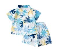Générique 2026 Ensemble d'été pour garçons chemise manches courtes short décontracté style cool confortable idéal tout-petits enfants tenue légère parfaite activités estivales (Sky Blue, 6-7 Years)