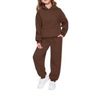 Générique 2026 Ensemble deux pièces décontracté à capuche manches longues pour filles tenue sport douce confortable tout-petits jeunes enfants automne hiver (Coffee, 6-7 Years)