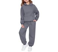 Générique 2026 Ensemble deux pièces décontracté à capuche manches longues pour filles tenue sport douce confortable tout-petits jeunes enfants automne hiver (Dark Gray, 6-7 Years)