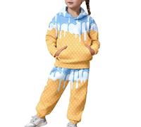 Générique 2026 Ensemble Deux Pièces Fille Haut Capuche Pantalon Longue Manches Imprimé Décontracté Enfant Jeune Coupe Douce Confortable Tenue Automne Hiver (Blue, 2-3 Years)