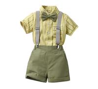 Générique 2026 Ensemble élégant pour jeune garçon comprenant un t-shirt rayé manches courtes bretelles ajustables et short assorti tenue polyvalente pour enfants (Army Green, 18-24 Months)