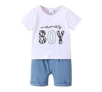 Générique 2026 Ensemble Estival Bébé Garçon Haut T-Shirt Manches Courtes Short Extensible Roulé Mamas Little Boy (White, 9-12 Months)