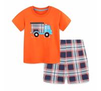 Générique 2026 Ensemble Estival décontracté pour Jeune garçon avec t-Shirt Manches Courtes et Short Assorti en Coton Doux (Orange, 3-4 Years)
