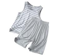 Générique 2026 Ensemble Estival rayé pour garçon Tenue décontractée sans Manches en Coton léger Parfaite pour Les Jeux et la détente à la Maison (Grey, 5-6 Years)