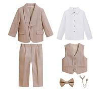Générique 2026 Ensemble garçon rayé Spectacle Tenue décontractée pour Enfant Moderne (Khaki, 3-4 Years)