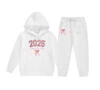 Générique 2026 Ensemble Pull et Pantalon à Capuche Manches Longues pour Filles Nouvel an 2025 Enfants âge Moyen Plus Anciens (White, 2-3 Years)