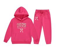 Générique 2026 Ensemble Pull et Pantalon à Capuche Manches Longues pour Filles Nouvel an 2025 Enfants âge Moyen Plus Anciens (Watermelon Red, 8-9 Years)