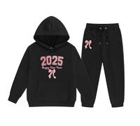 Générique 2026 Ensemble Pull et Pantalon à Capuche Manches Longues pour Filles Nouvel an 2025 Enfants âge Moyen Plus Anciens (Black, 4-5 Years)