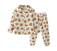 Générique 2026 Ensemble Pyjama Deux pièces Polaire Douce pour garçon Sweat Capuche Pantalon Jogging Confortable idéal détente Quotidien Automne Hiver (Beige, 5-6Years)