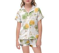 Générique 2026 Ensemble Pyjama Deux pièces pour Enfants imprimé Graphique Manches Courtes Chemise boutonnée Short Confortable Quotidien Estival garçons Filles (Light Green, 13Years)