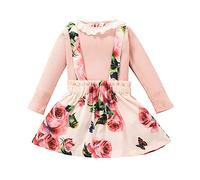 Générique 2026 Ensemble Robe Salopette Florale pour Fille Enfant Bas Âge Hauts Manches Longues Chemise Jupes Bretelles Tenues Bébé Vêtements (4-5 Years)