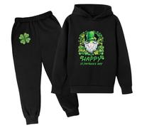 Générique 2026 Ensemble Sweat à Capuche et Pantalon de survêtement pour Enfants Tenue décontractée Deux pièces idéale pour Le Festival Irlandais (Black, 9-10 Years)