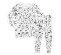 Générique 2026 Ensemble sweat à capuche et pantalon unisexe pour enfants confortable personnalisable par dessin à la main activité créative amusante pour filles (White, 7-8 Years)